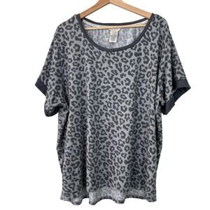 Lucky Brand Women's Plus SZ 3X Leopard Print Short Sleeve Top Super Soft Stretch